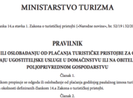 PRAVILNIK O ODGODI ILI OSLOBAĐANJU OD PLAĆANJA TURISTIČKE PRISTOJBE
